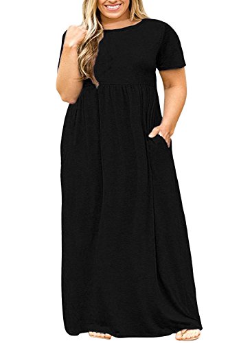 Nemidor Women Plus Size Casual Maxi Dress Long Summer Pockets(26,Black)
