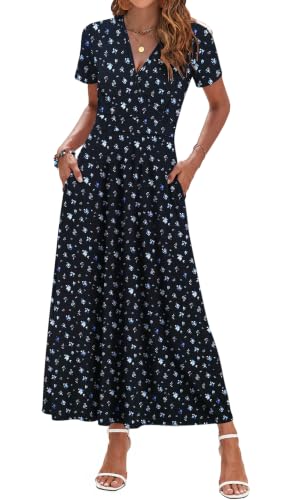 OutfitShow Maxi Dresses for Women Wrap Work Dress, Black Blue Flower L | Short sleeves frame the wrap V neck, Formal dress for receptions, Style with pumps and a clutch