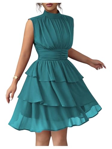 Verdusa Women's Ruffle Short Dress Cinched Waist Chiffon Cocktail Dresses