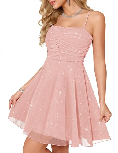 Meetjen Women's Tulle Homecoming Dress for Teen Wedding Cocktail, Pink, S