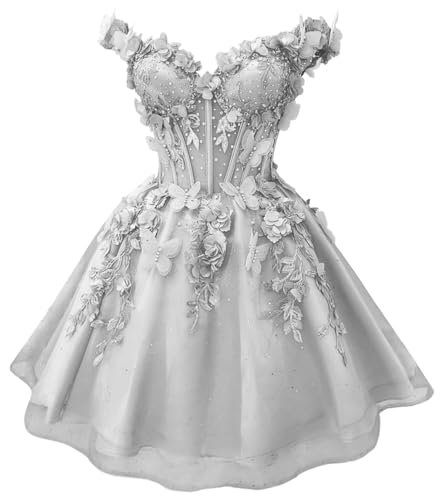 Youjiayi 3D Butterfly Silver Homecoming Dress Lace DAMA Dress Size 6