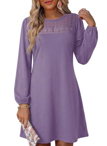 Dokotoo Fall Dresses for Women 2026 Casual Babydoll Mini Dress Purple 2XL