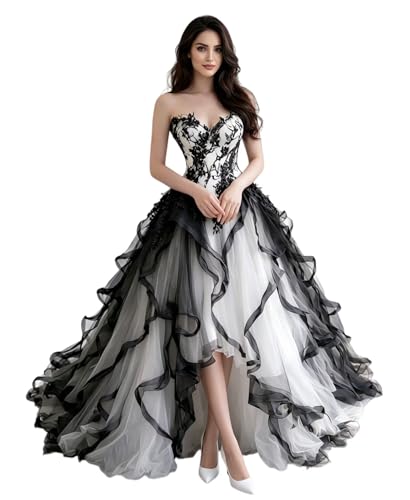 Dydsz Gothic White Prom Dress for Women High Low Evening Formal Gown 22