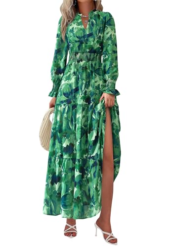 PRETTYGARDEN Women's Floral Maxi Dress Fall A Line Wedding Guest Dresses | Print Boho Dress, Long Sleeve, V Neck, Fit & Flare, Smocked Waist, Casual Long Flowy, Elegant Classy, Holiday Party Outfits
