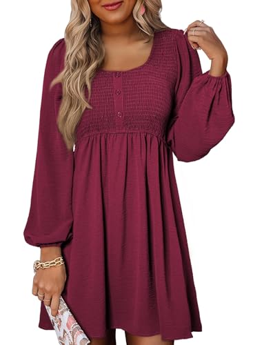 Dokotoo Womens Fall Dresses 2026 Long Sleeve Mini Dress Rose Red Dress S