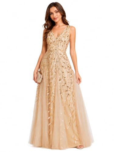 Ever-Pretty Women's Sequin Sleeveless V-Neck Formal Dresses Sexy Empire Waist Evening Gown Prom Dress 2026 Gold US12