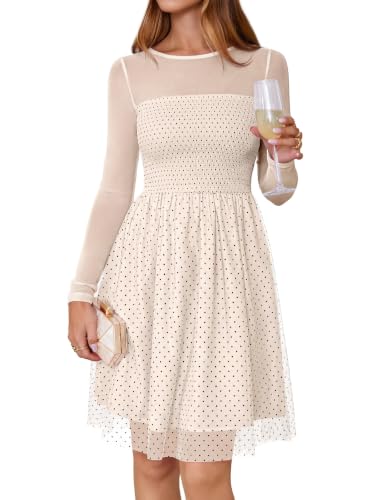 Simplee Womens Sheer Mesh A Line Long Sleeve Mini Cocktail Party Dress