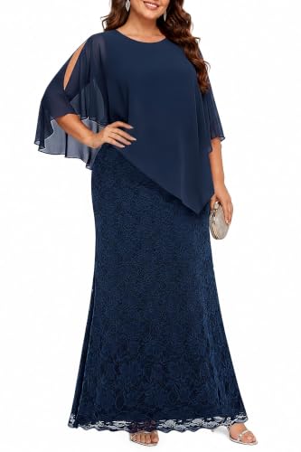 Pinup Fashion Plus Size Mother Bride Navy Formal Wedding Guest Long Dress