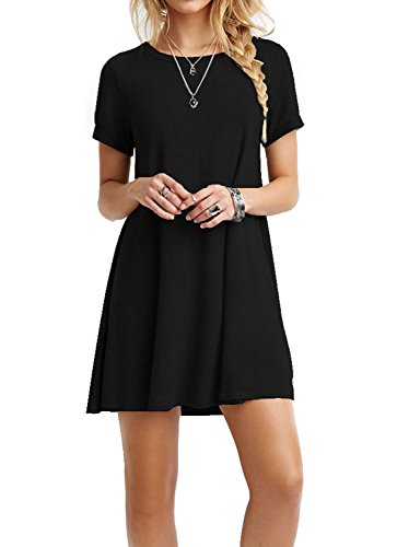 TOPONSKY Women's Casual Plain Short Sleeve Simple T-shirt Loose Dress , As Black , Large