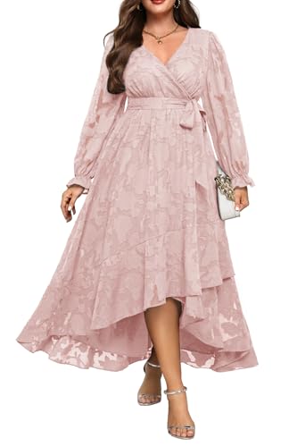 Plus Size Pink Dresses Wedding Guest Fall Long Sleeve Maxi Dress Women