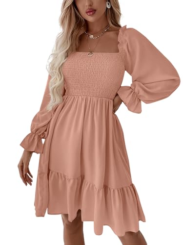 LYANER Women's Shirred Party Mini Dress Solid Dusty Pink X-Small