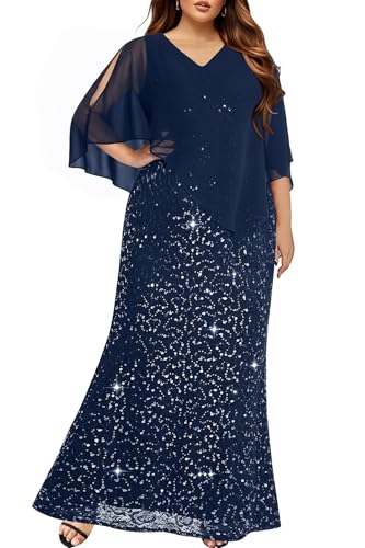 Pinup Fashion Plus Size Mother of The Bride Groom Navy Formal Long Dress