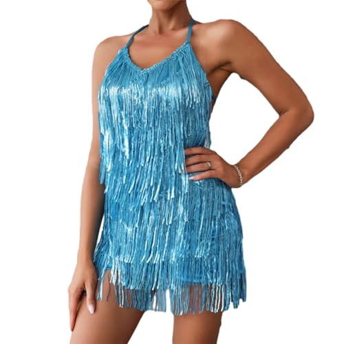 Short Prom Dresses for Teens Fringe Dress for Women Girls Dance HOCO Bodycon Cocktail Party Dresses Backless Homecoming Dress Short Summer Bachelorette Outfit Blue M