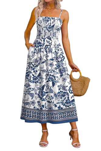 OFEEFAN Womens Dresses Summer Fashion Boho Maxi Dress XS Blue Floral