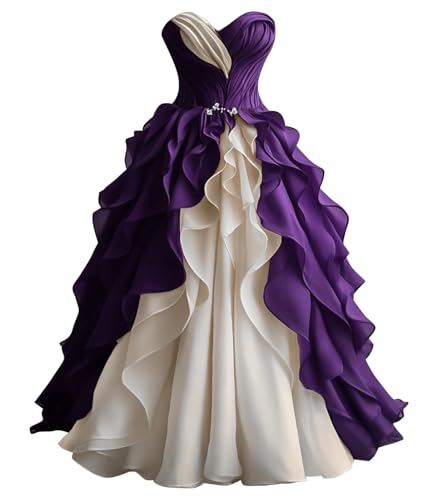 Mauuwy Pleated Purple and White Wedding Dresses Vintage Bridal Gowns