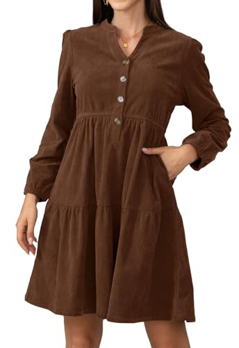Jayscreate Women's Warm Long Sleeve Fall Winter Casual Work Corduroy Dress