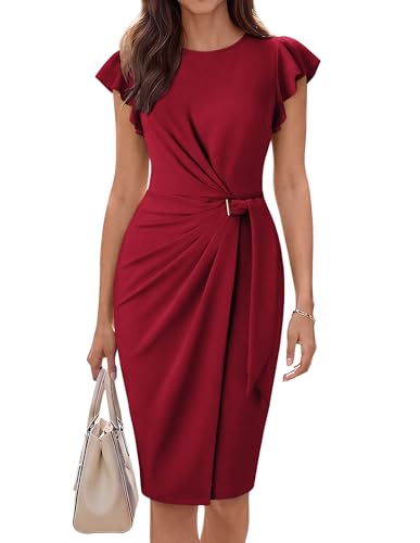 GRACE KARIN Women's Dark Red Business Casual Church Work Bodycon Dress S