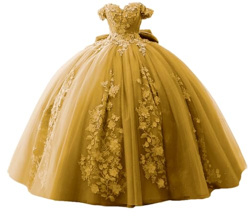 TRHTX Tulle Quinceanera Dress Gold Vestidos de 15 años Size 4