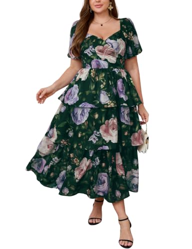 EYWOL Plus Size Wedding Guest Dress Short Sleeve Cocktail Dresses for Women | On or Off Shoulder, Flowy Chiffon Maxi, Tiered Ruffle Midi, Elastic Back Waist, Evening, Semi Formal, Dinner Party, Prom