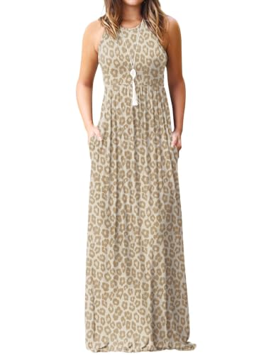 DEARCASE Women's Sleeveless Floral Maxi Dress,Khaki Leopard,X-Large