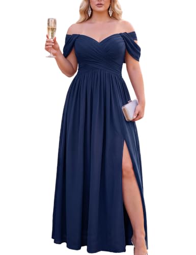 VOUIAO Women Plus Size Wedding Guest Bridesmaid Formal Dress Navy Blue XL