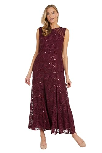 R&M Richards Women's Sequin Lace Mermaid Gown W/Sheer Insets & Strappy Details - Evening Dress, Wedding Guest