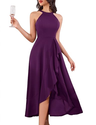 Dressystar Womens Halter Split Hem Party Dress Elegant Long Formal Prom Dress Cocktail Wedding Guest Maxi Dresses LM08 Grape M
