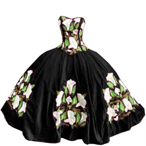 Sexy Aline Satin Strapless Wedding Bride Dresses for Women Teen Girl Plus Size Petite Flower Embroidery Floor Length Corset Gothic Rustic Black 18