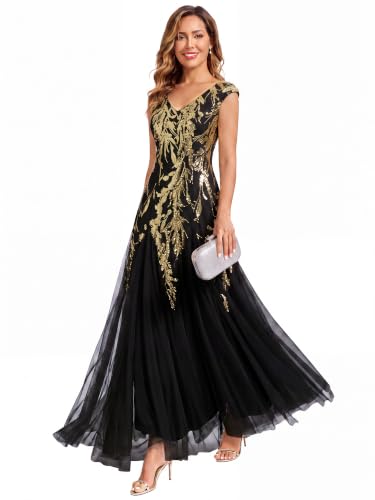 Ever-Pretty Women's Maxi Formal Gowns Sequin Mother of the Bride Dresses