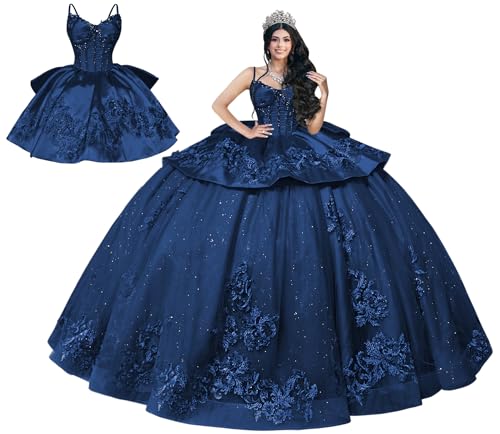 Mauuwy 2 in 1 Navy Vestidos De 15 Quinceanera with Bow Size 4
