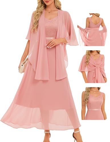 Empire Waist Lace Chiffon Shawl 2 Piece Bridesmaid Maxi Gown Blush XL