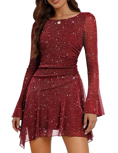Short Sparkly Homecoming Dress with Sleeves Cocktail Dresses 26 Burgundy XL