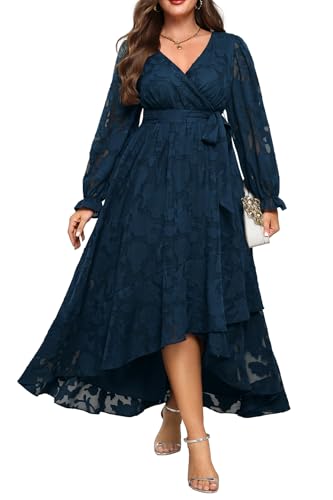 Plus Size Dresses Wedding Guest Fall Navy Blue Long Sleeve Maxi Dress Women