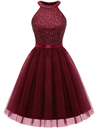 Dressystar Women's Sparkly Sequin Short Homecoming Dress Burgundy S