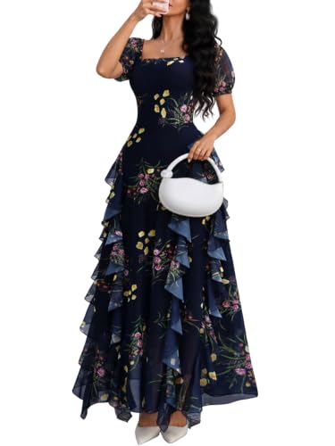 GothDark Plus Size Formal Dress Blue Floral XX-Large Fits US Size 14 to 18