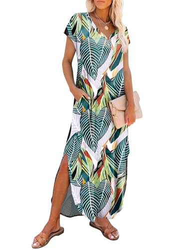 RUMIA Summer Maxi Dresses for Women Cap Sleeve Long Sundress with Pockets