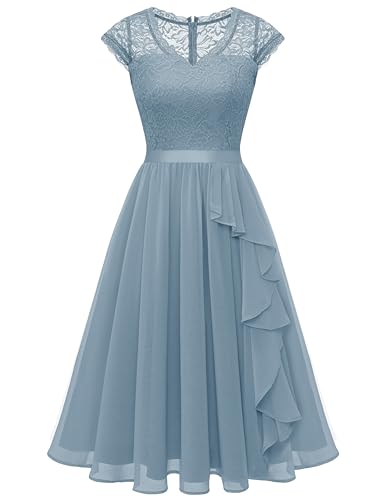 Wedtrend Women's Bridesmaid Dresses, Sleeveless Reception Cocktail Dress Elegant Ruffle Floral Lace Chiffon Short Formal Prom Dress WT0212 Hazeblue M