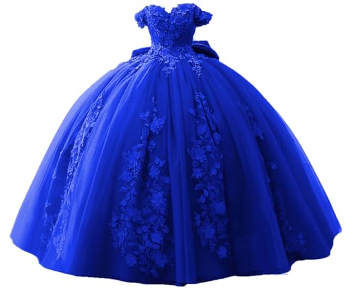TRHTX Off Shoulder Quinceanera Dresses with 3D Flowers Royal Blue 15 Dress Size 8