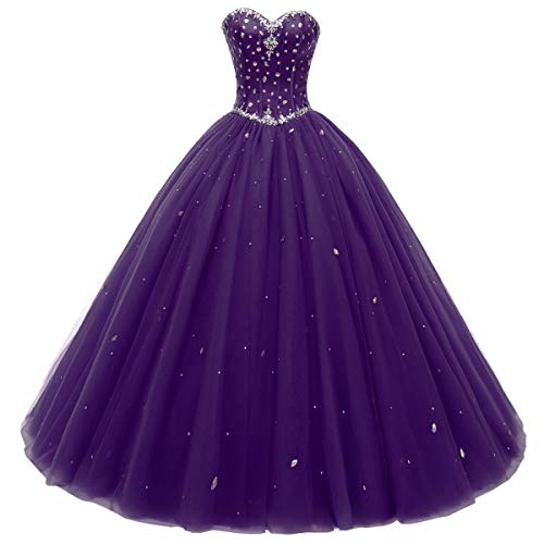 Likedpage Women's Sweetheart Ball Gown Tulle Quinceanera Dresses Prom Dress (US16, Purple) … …