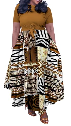 BFFBABY Plus Size Dress A Line Dresses for Women Summer Long Dresses with Sleeve Casual Belted