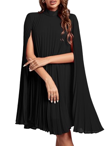 Rooscier Women's Cloak Sleeve Party Midi Dress Plain Black Small