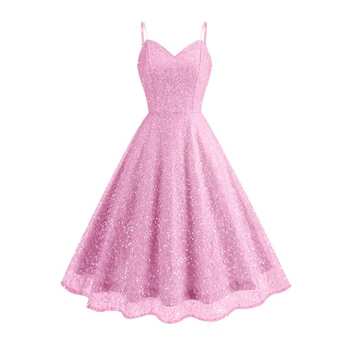 Women's Glitter Sequin Dress Spaghetti Strap Sparkle Party Dresses Sleeveless V-Neck A-line Bridesmaid Cocktail Dress Glittery Sparkly Homecoming Dress Short Birthday Wedding Guest Dresses Pink 2XL
