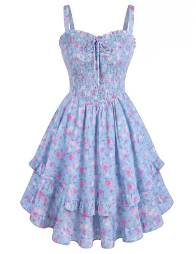 Scarlet Darkness Smocked Floral Sundresses Women Teens Summer Spring Dress