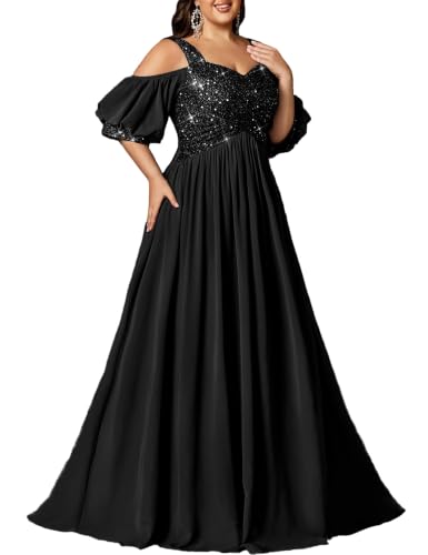 VOUIAO Plus Size Formal Dresses for Women Sequin Prom Gown Black 3XL