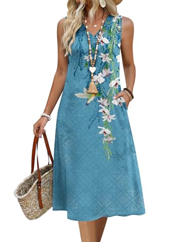 Zeagoo Womens Summer Sleeveless Dress Floral Tshirt Dress Knee Length Casual Loose Shfit Dress Tank Dress Boho Sundress