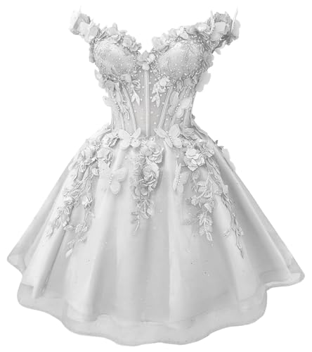 Youjiayi 3D Butterfly Short Homecoming Dresses White Plus Size 16