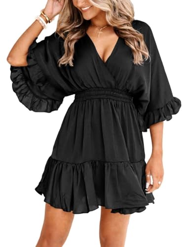 Aoysky Womens V Neck Casual Dresses Summer Cute Mini Short Western Dress