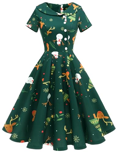 Wedtrend Women's 1950s Vintage Audrey Hepburn Style Cocktail Swing Dresses WTP20007ArmygreenChristmasDeerS
