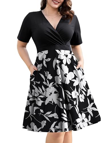 Ahlaray Women's Plus Size Wedding Guest Flowy Dress with Pockets