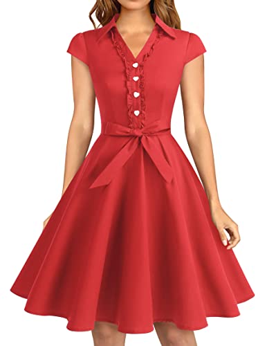 Wedtrend Women's 1950s Retro Vintage Cocktail Swing Dresses Cap Sleeve Homecoming Dress WTP10007RedM